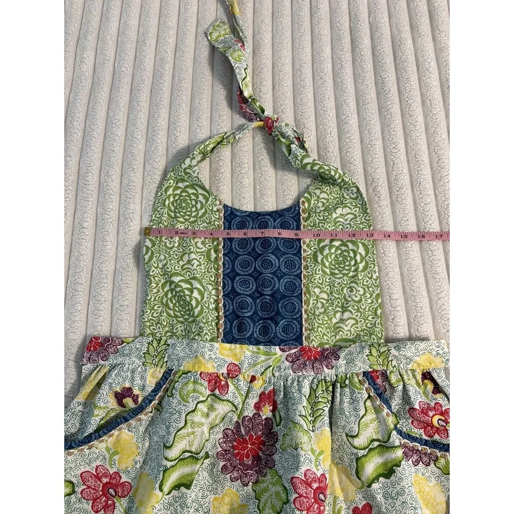 Anthropologie Mixed Floral Patchwork Cotton Halter Apron Blue Green Pink boho